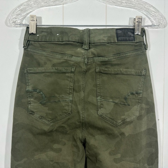 American Eagle Jeans Womens 4 Green Camo Curvy Super Hi Rise Jegging Distressed - Picture 6 of 13